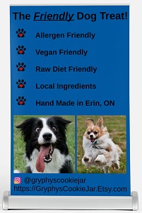 Gryphy's dog treats are allergen fiendly, vegan friendly, and raw diet friendly